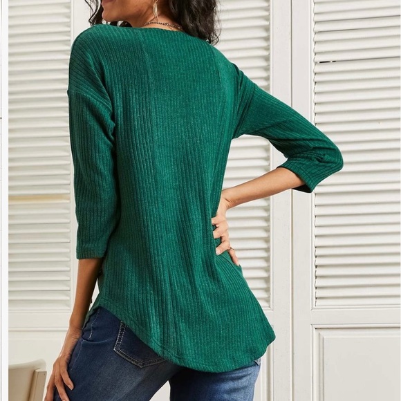 Women’s Suzanne Betro Dark Green Lace-Panel Tie-Neck Curved-Hem Tunic XL - Picture 3 of 4